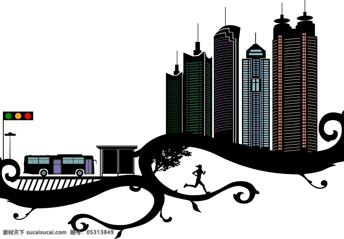 摩登 城市 高楼大厦 花纹花边 摩登城市 时代建筑 矢量图 其他矢量图