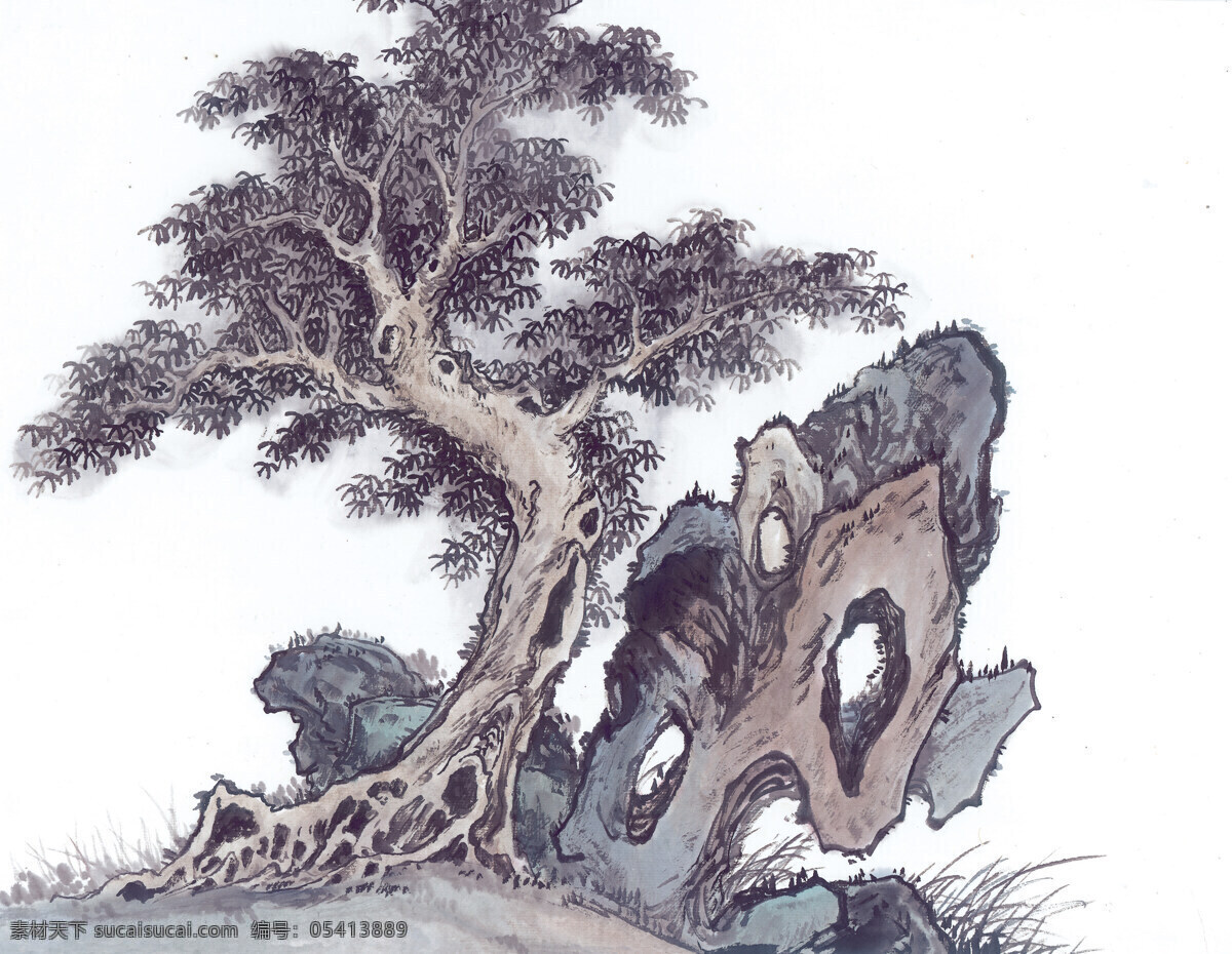 古树国画 国画花 国画树木 树木绘画 水墨古树 国画素材 文化艺术 绘画书法
