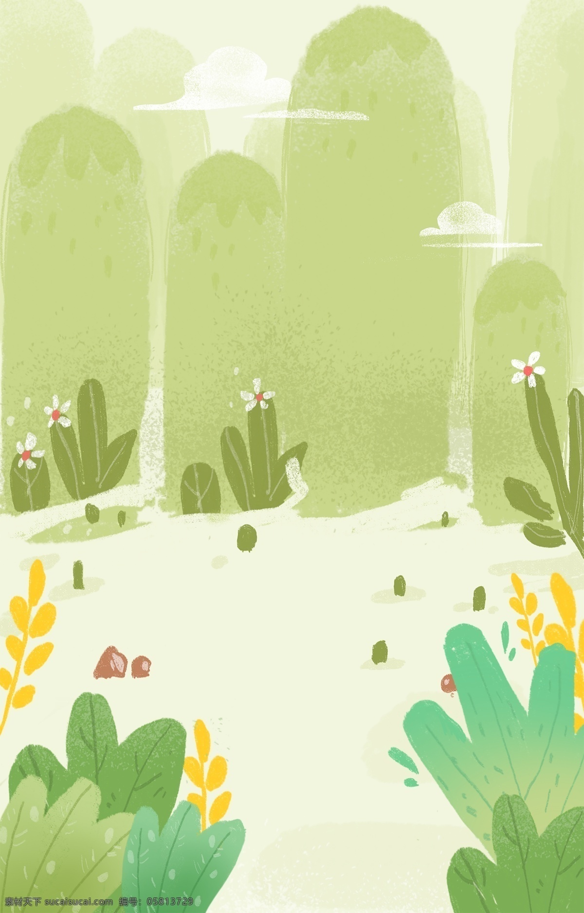 小 清新 植物 绿色 背景 树林 卡通 彩色 创意 装饰 设计背景 海报背景 简约 图案