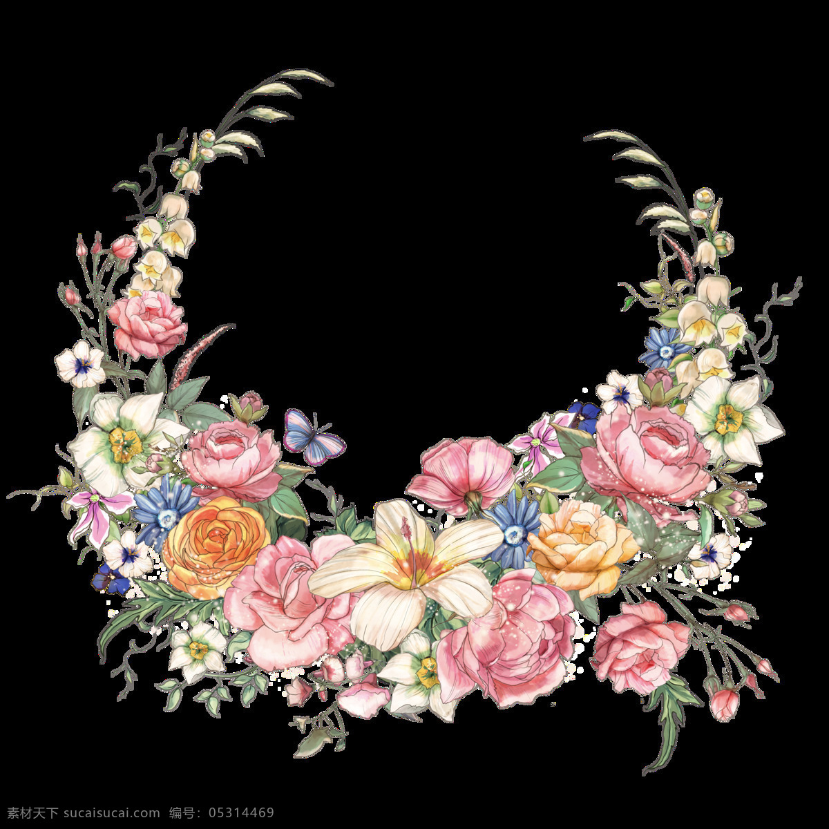 茂盛 花卉 透明 装饰 图案 设计素材 抠图专用