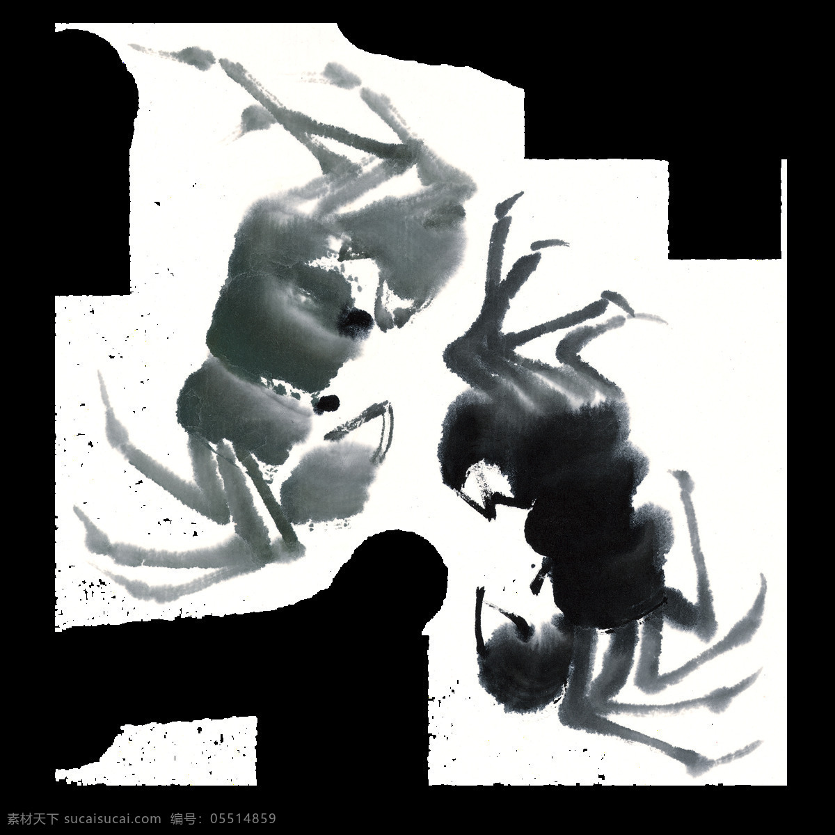 唯美 创意 螃蟹 水墨画 美观 生动 形象 两只黑色螃蟹 活泼
