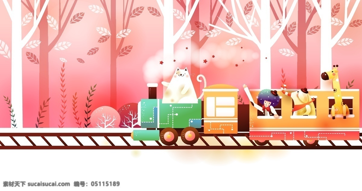森林 里 小 火车 插图 交通工具 小火车 童话插画 矢量图 矢量人物