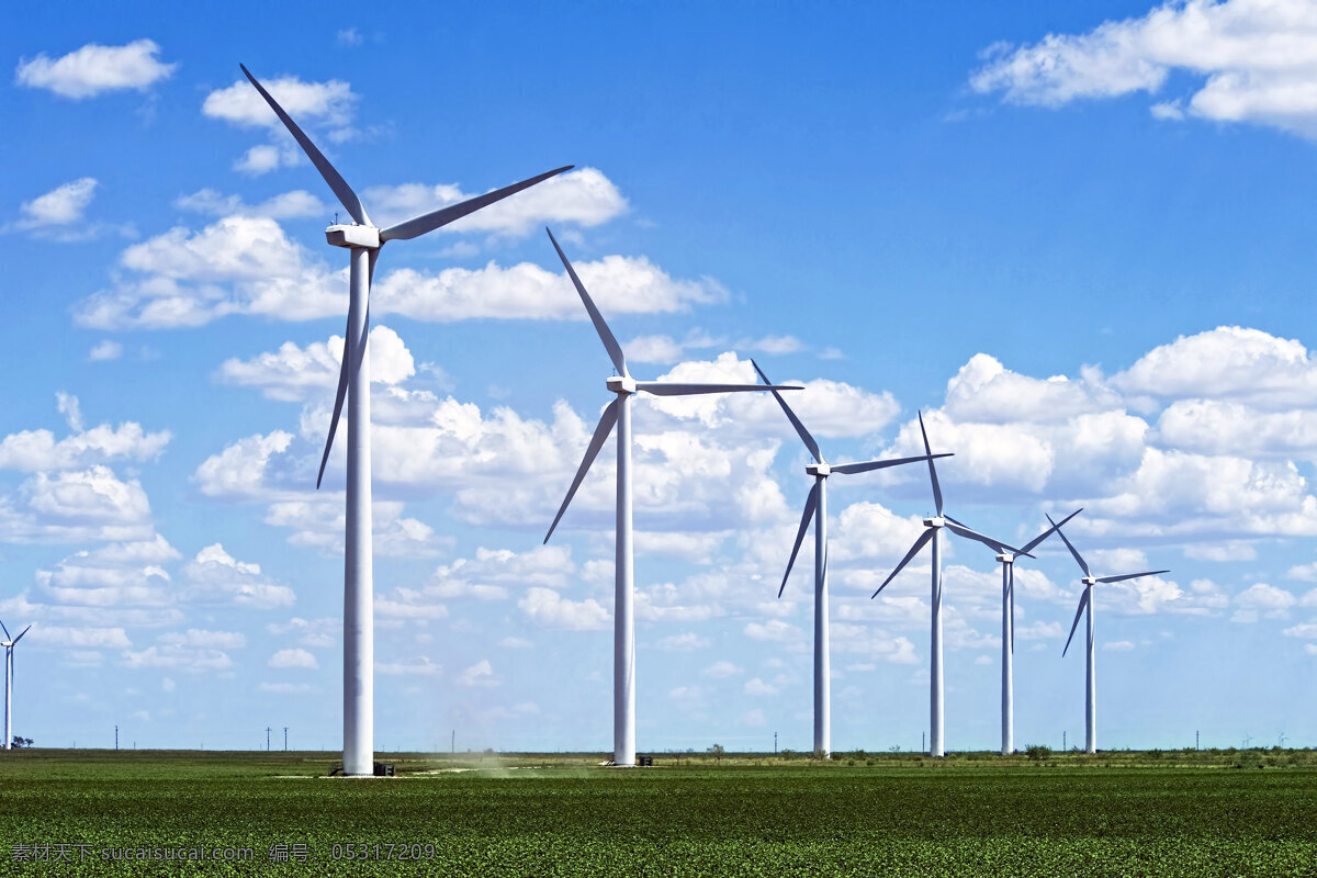 国外风电 风电 风力发电 风车 蓝天 白云 现代科技 工业生产