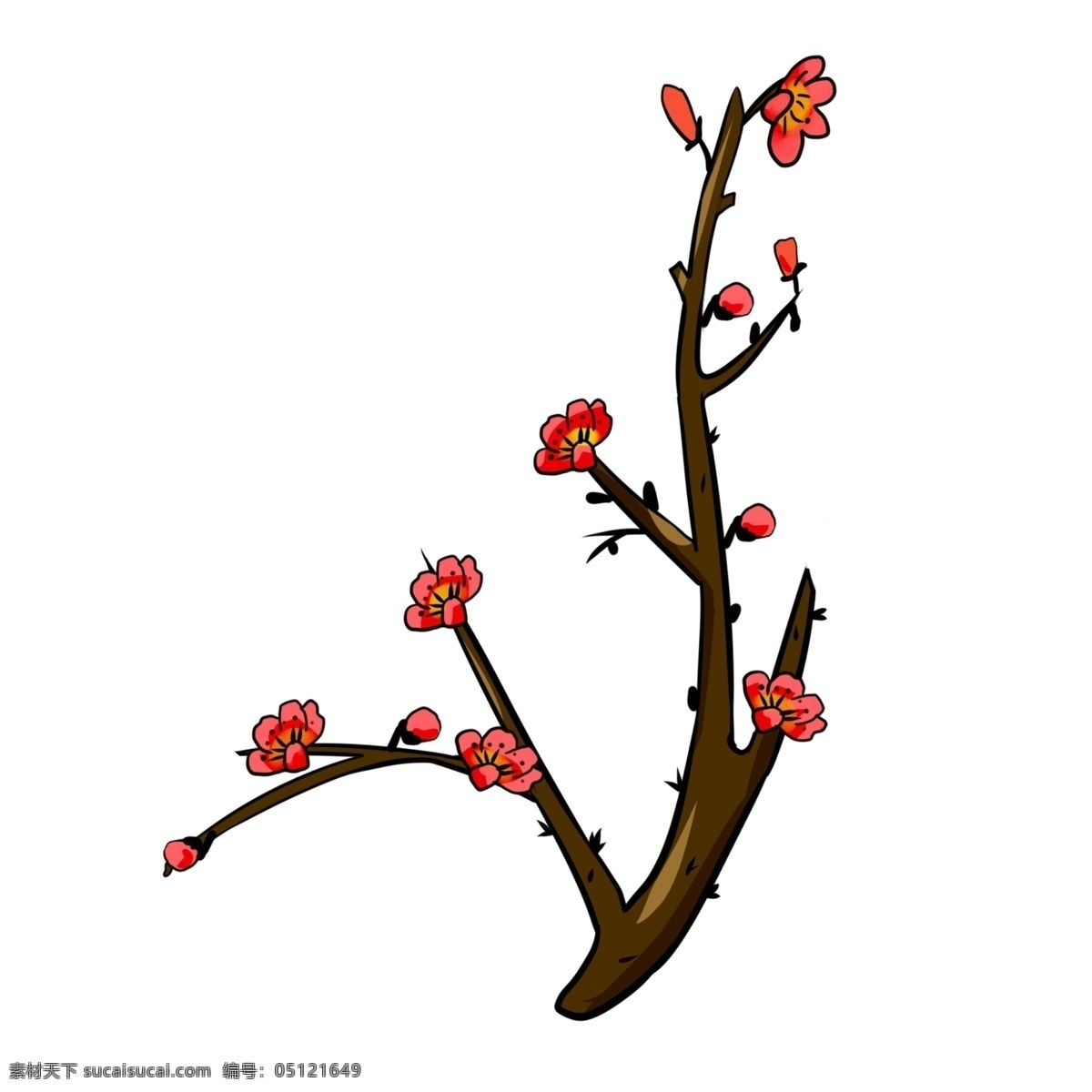 手绘 冬季 红色 梅花 插画 手绘冬季插画 创意冬季插画 寒冷的冬季 萧条的冬季 寒冷的腊月 红色的梅花