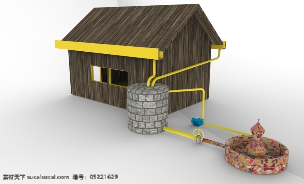 型 水管 理系统 电机 房子 管道 管理 家庭 清洗 系统 收集 水 3d模型素材 建筑模型
