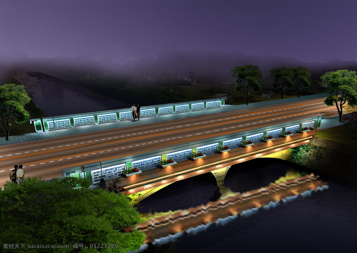 桥 夜景 效果图 灯光 环境设计 景观设计 桥梁 桥夜景效果图