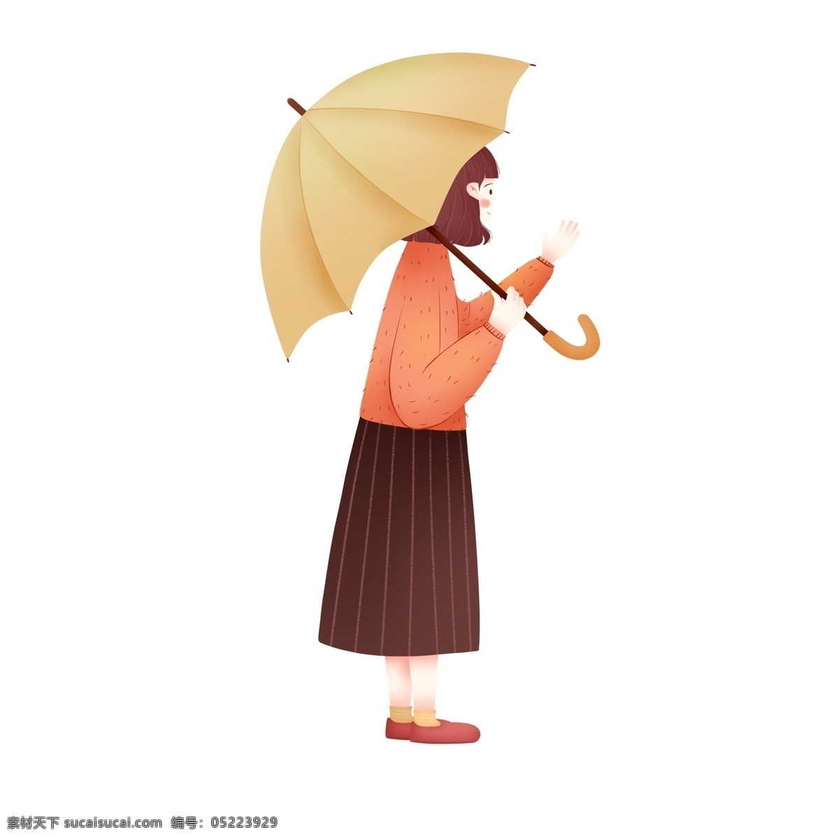 文艺 清新 乘着 伞 女人 卡通 雨伞 少女 女人味呢 人物设计
