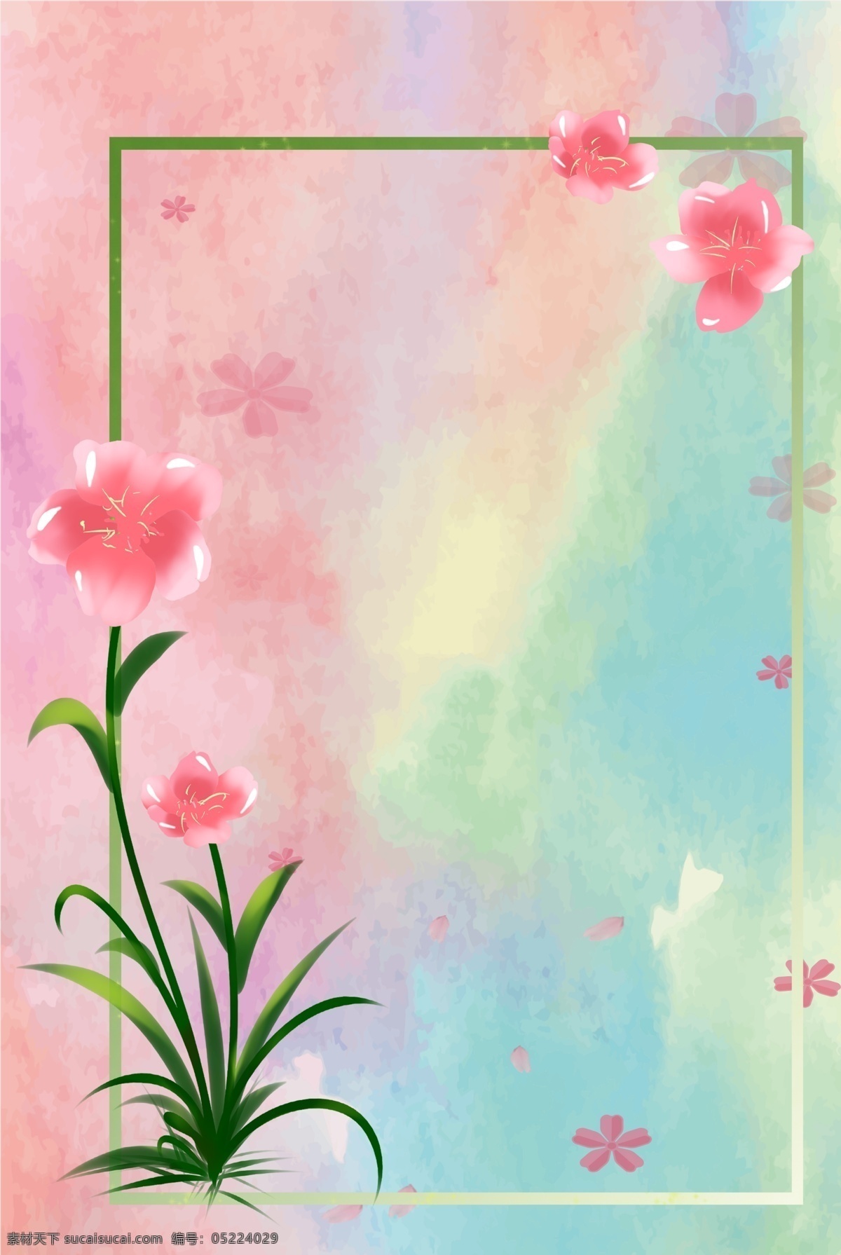手绘花卉背景 唯美 玫瑰 清新 简约 质感 纹理 手绘