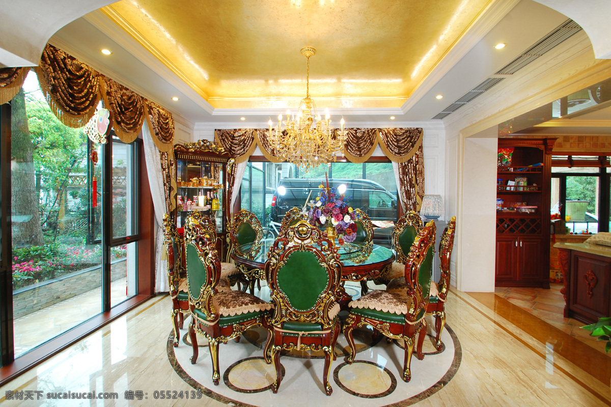 软装设计 欧式宫廷风格 古典奢华 餐厅 黄色