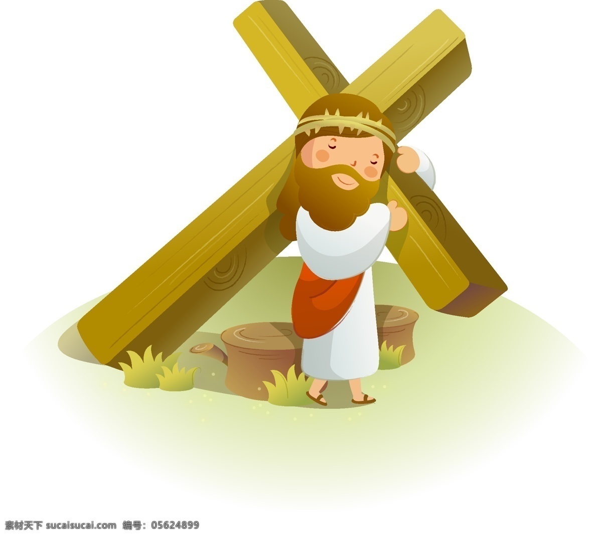 耶稣抗十字架 耶稣 十字架 安详 沉默 估计 野外 矢量 古代 服饰 其他人物 矢量人物