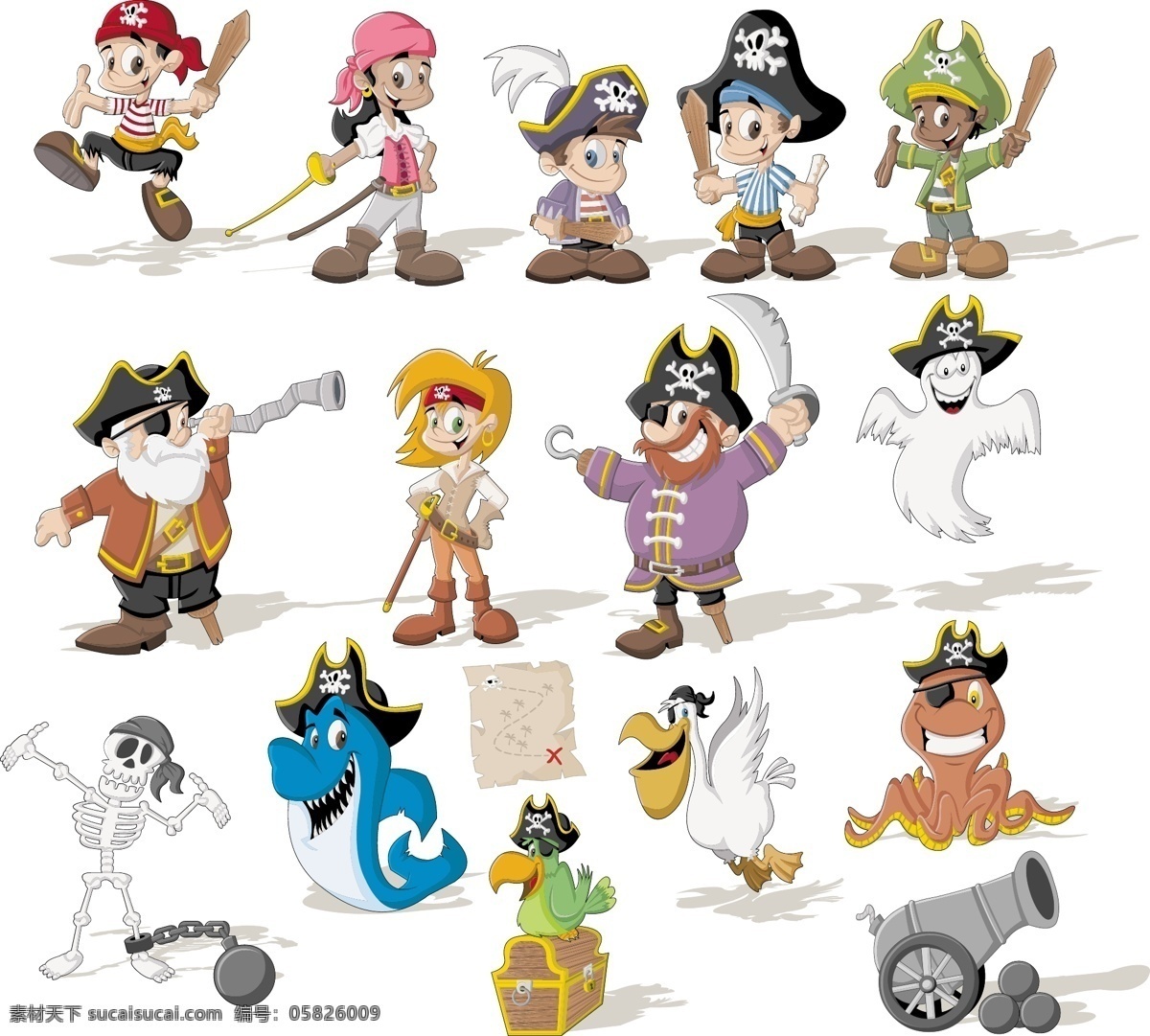 卡通海盗 宝藏 藏宝图 海盗 海盗船长 船长 独眼海盗 卡通海盗船长