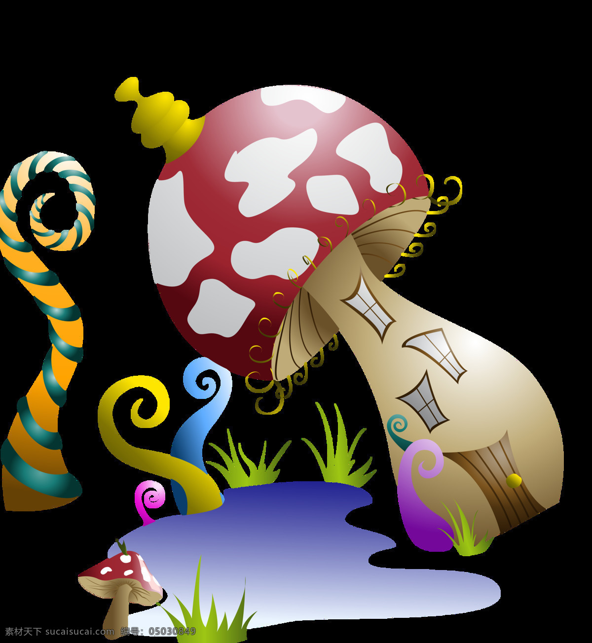 卡通 童话 蘑菇 城堡 图案 元素 蘑菇图案 设计图 设计元素 装饰元素