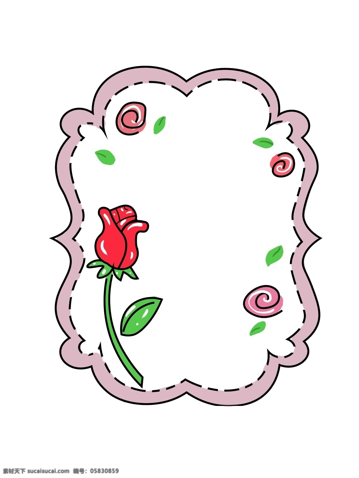 卡通 红色 玫瑰花 边框 花朵 花纹 红色玫瑰花 卡通花朵 美丽 花蕊 花蕾 花朵边框