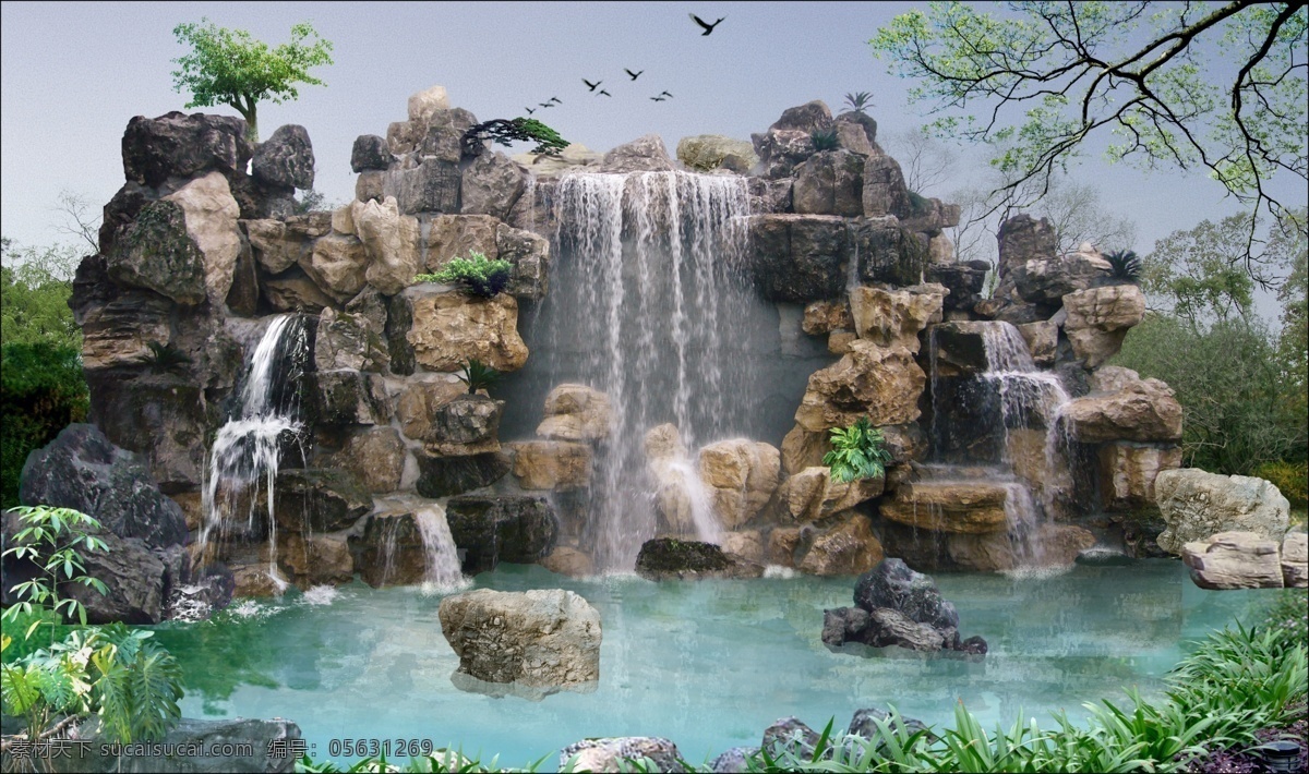 龟纹石假山 假山 龟纹石 绿化 水景 园林 景观设计 环境设计 源文件