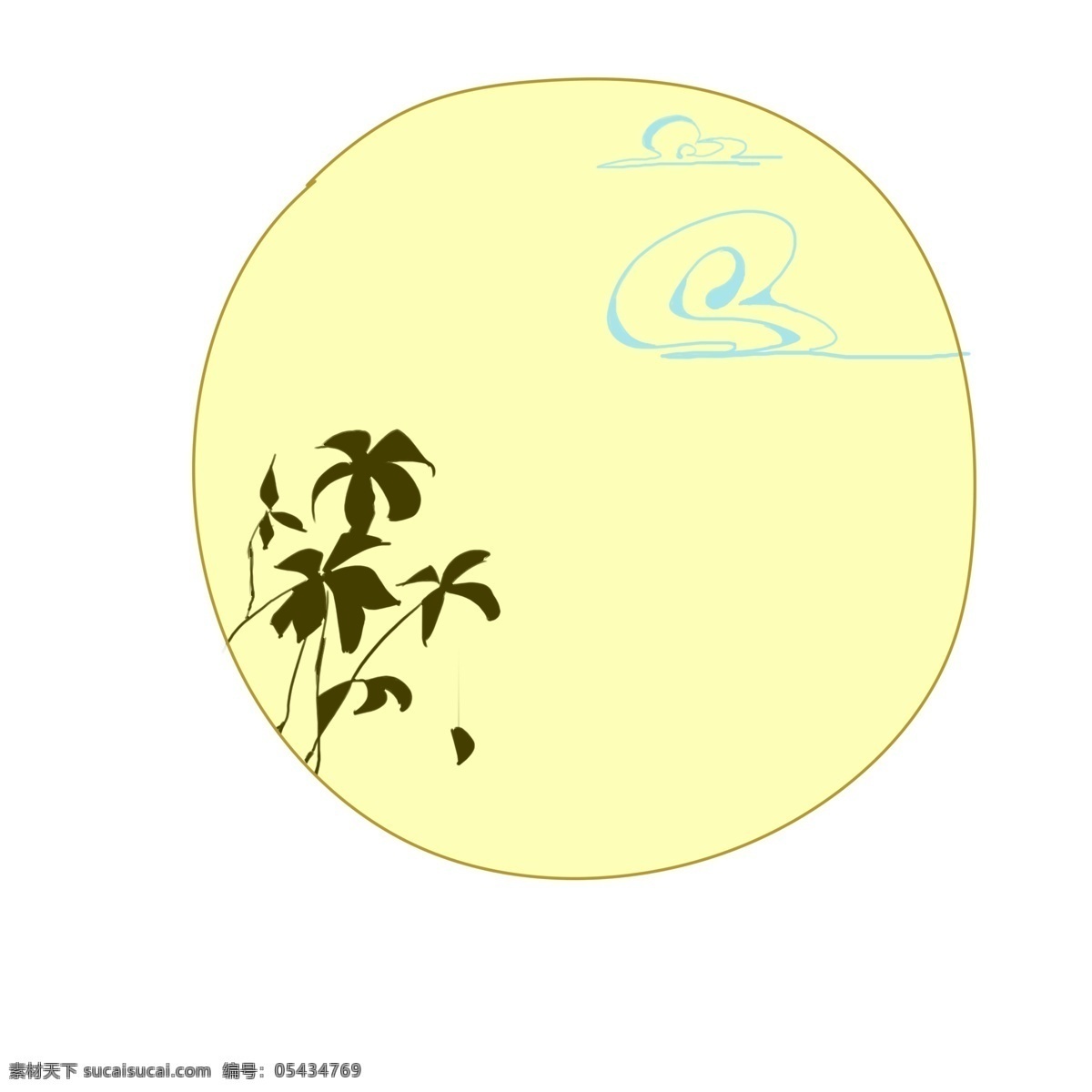 月圆 植物 边框 插画 手绘 中秋节 庆中秋 中秋快乐