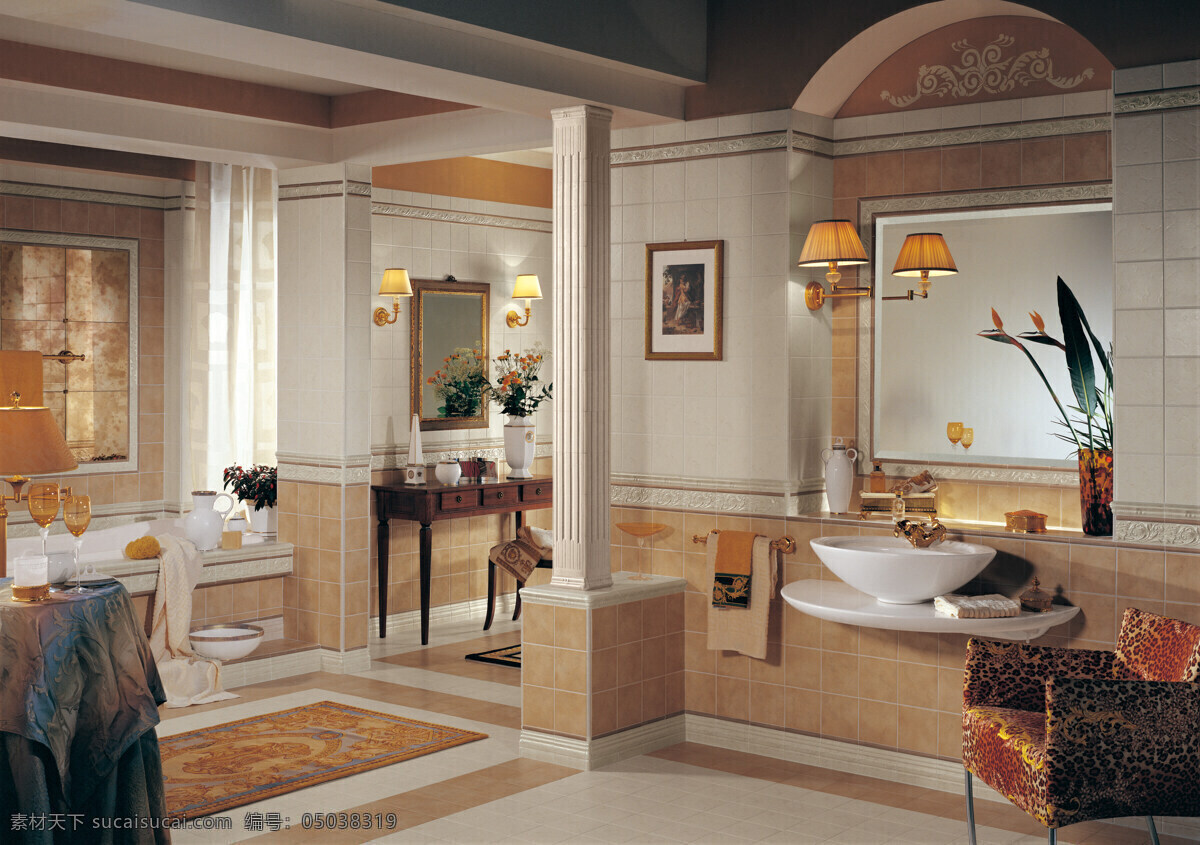 建筑园林 欧式图 室内摄影 欧式 洗手间 效果图 陶瓷效果图 豪华 家居装饰素材