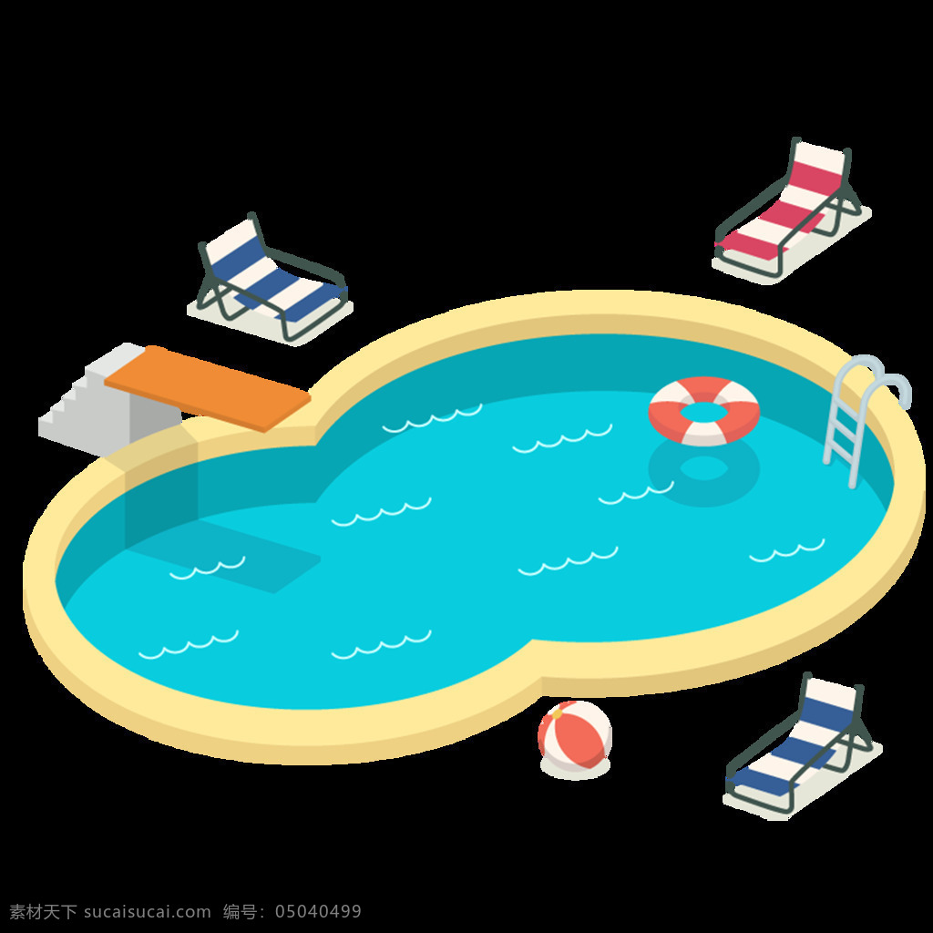 游泳池 插画 卡通 夏季 背景 png格式