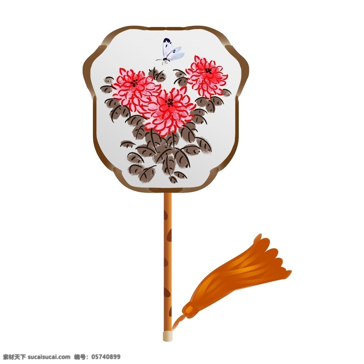 中国 古典 印花 扇子 水墨风 插画 中国风扇子 浅绿色扇子 卡通扇子 红色鲜花 花朵扇子