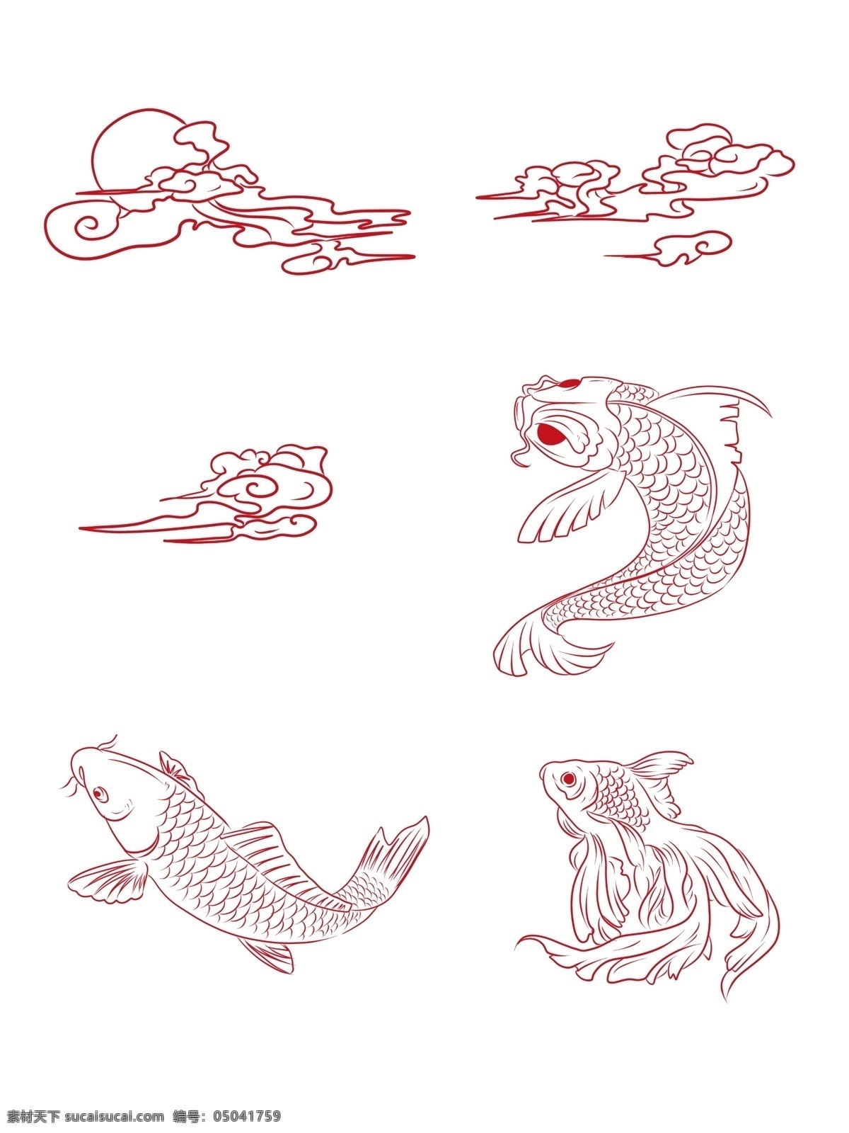 鲤鱼传统 传统图案 古代纹样 古典纹样 吉祥图案 金鱼图案 锦鲤元素 动漫动画