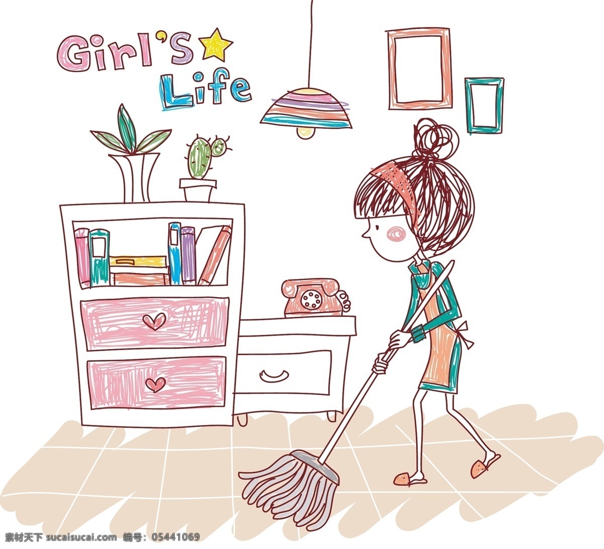 girl 打扫 地板 妇女女性 柜子 女孩 扫把 扫地 少女 女生的生活 s life 搞卫生 拖地 擦地 拖把 围裙 清扫 大扫除 矢量人物 矢量 家居装饰素材 室内设计