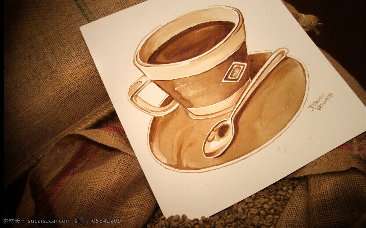 手绘 咖啡杯 餐饮美食 怀旧 咖啡 饮料酒水 手绘咖啡杯 昏黄 银勺 杯托 psd源文件 餐饮素材