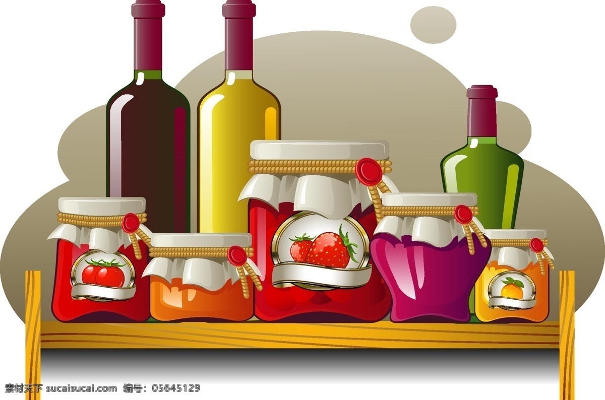 精美 果酱 酒 矢量 草莓 番茄 罐子 红酒 零食 芒果 瓶子 食品 矢量素材 水果 调味用品 矢量图 日常生活