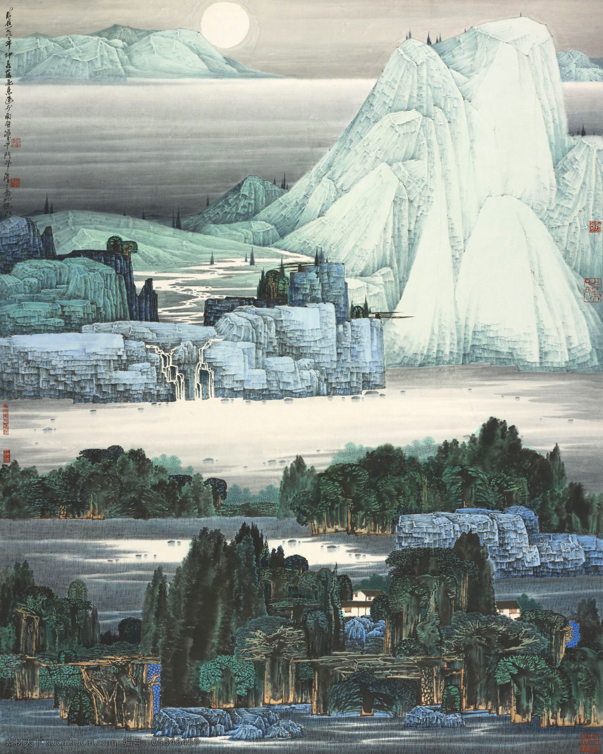 国画 绘画书法 山水 水墨画 文化艺术 写意 中国画 梦 境 设计素材 模板下载 梦之境 薛亮 灵山 静水 细笔山水