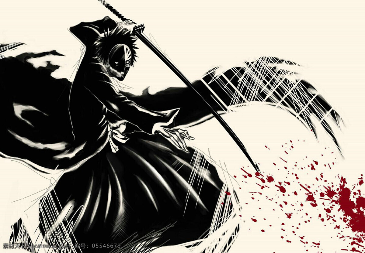 死神 黑崎一护 血 黑色 死亡的象征 动漫人物 动漫动画
