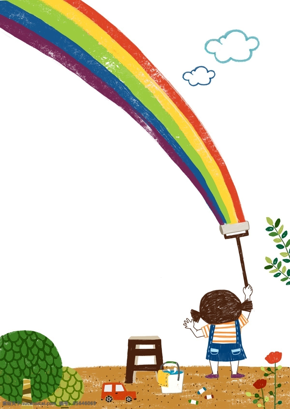 儿童 彩虹 小女孩 元素 卡通 六一 儿童节 六一儿童节 辊刷