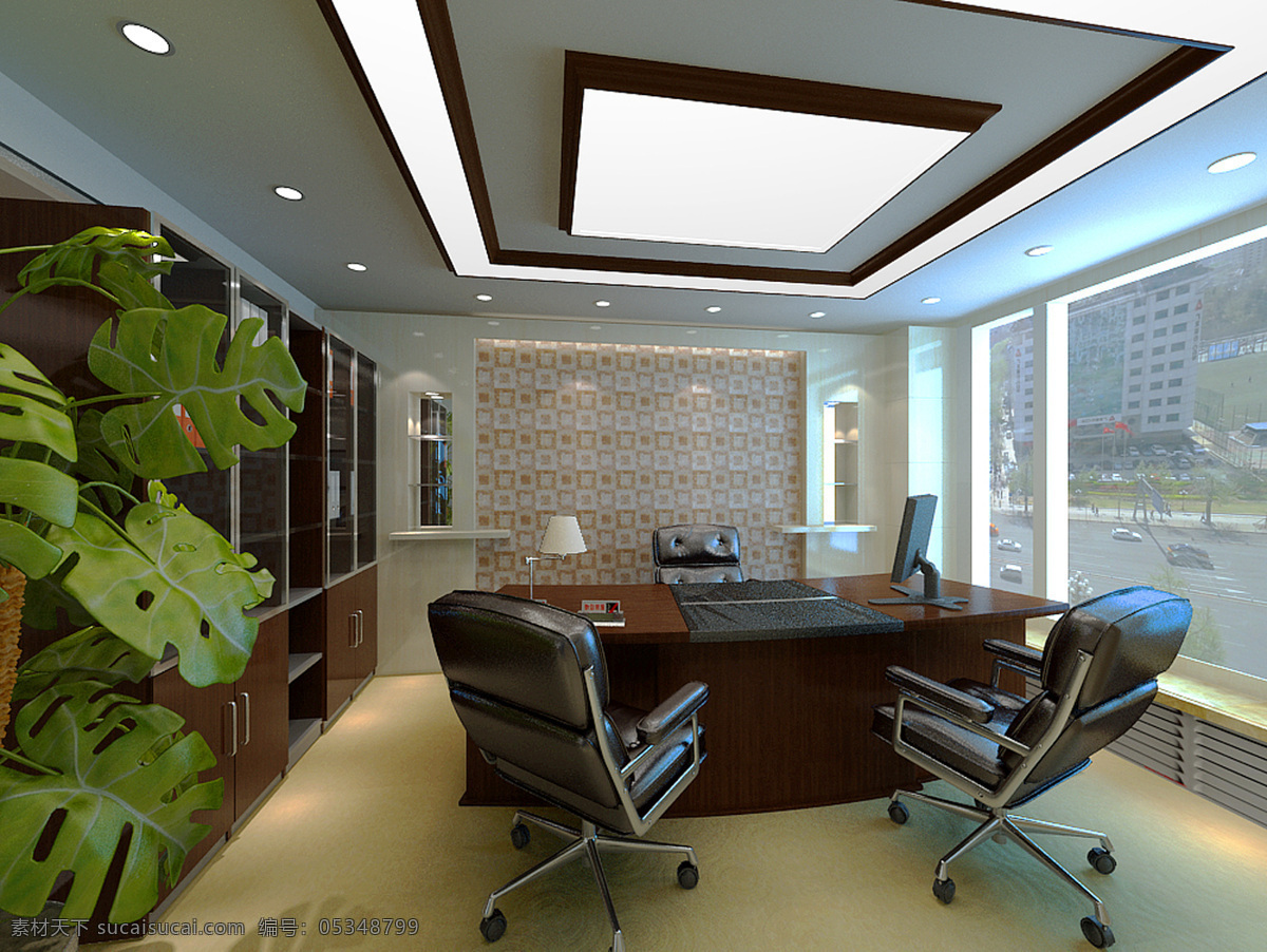 经理 办公室 办公桌 工装 环境设计 盆栽 室内设计 现代 经理办公室 效果图 老板间 家居装饰素材