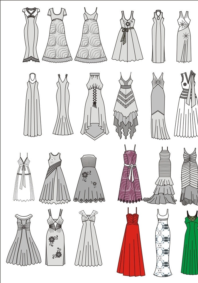 服装款式图 服装设计 款式 图 礼服裙款式 礼服 裙子 其他设计 矢量