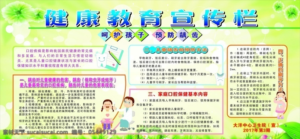 健康教育 宣传栏 预防龋齿 绿色背景 口腔保健 展板模板
