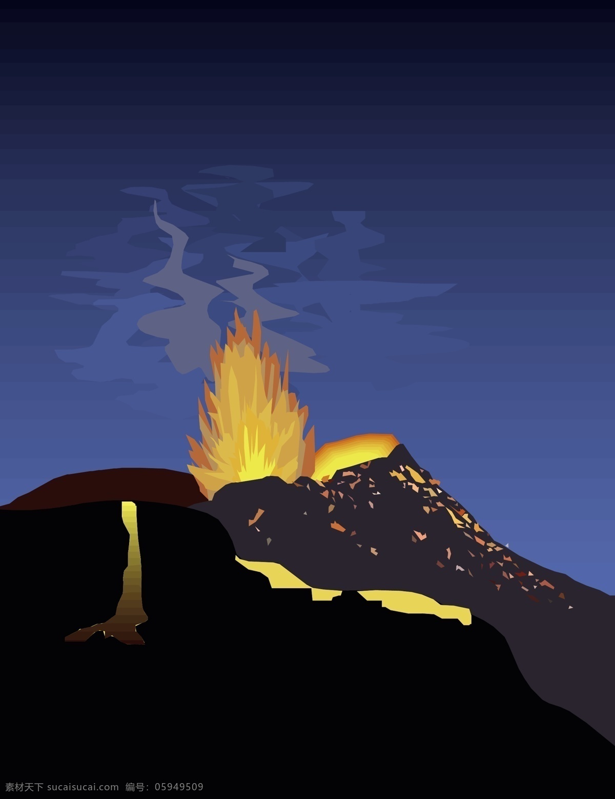 火山 爆发 场景 矢量 材料 火山喷发 火焰 景观 岩浆 壮观 陨石坑 向量的火山 喷发 矢量图 花纹花边