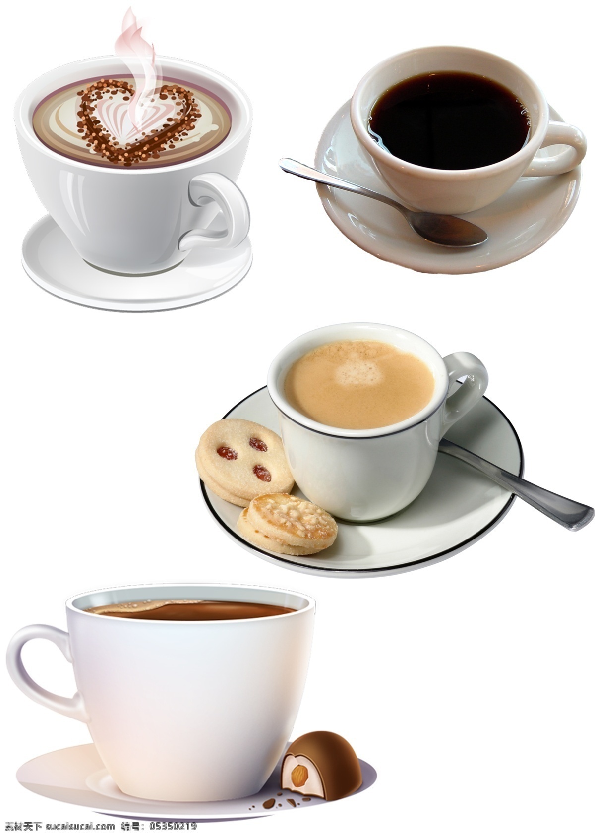 咖啡素材图片 咖啡 咖啡样式 四种咖啡 早点 咖啡拉花