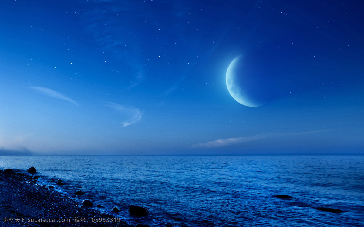 月光 夜晚 海边 星空 天空 大海 海浪 海面 自然风景 夜景 自然景观