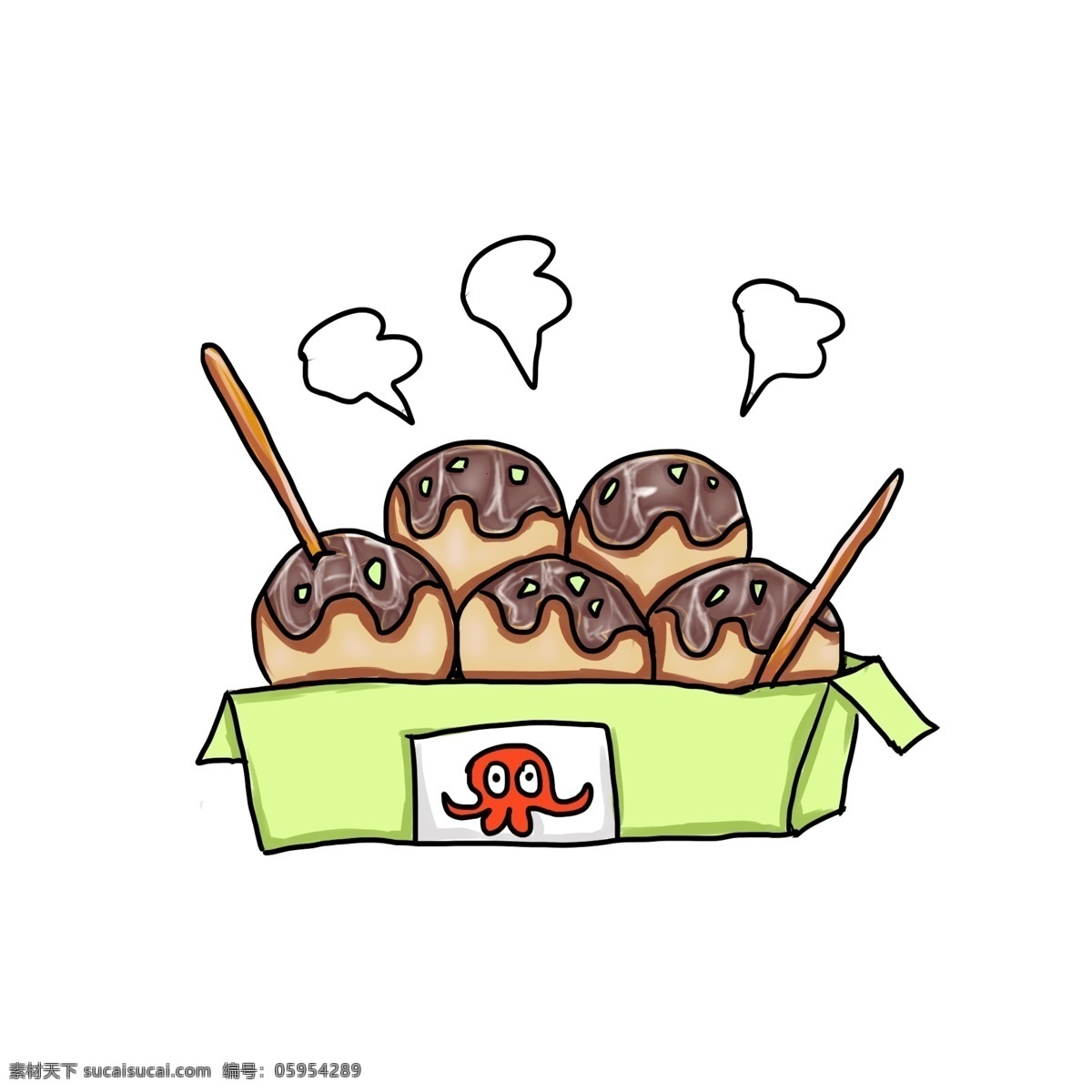 卡通 手绘 章鱼 小 丸子 插画 章鱼丸子 食物 美食 海苔 高丽菜 酱汁 制作简单 口味独特 口感鲜嫩 卡通手绘