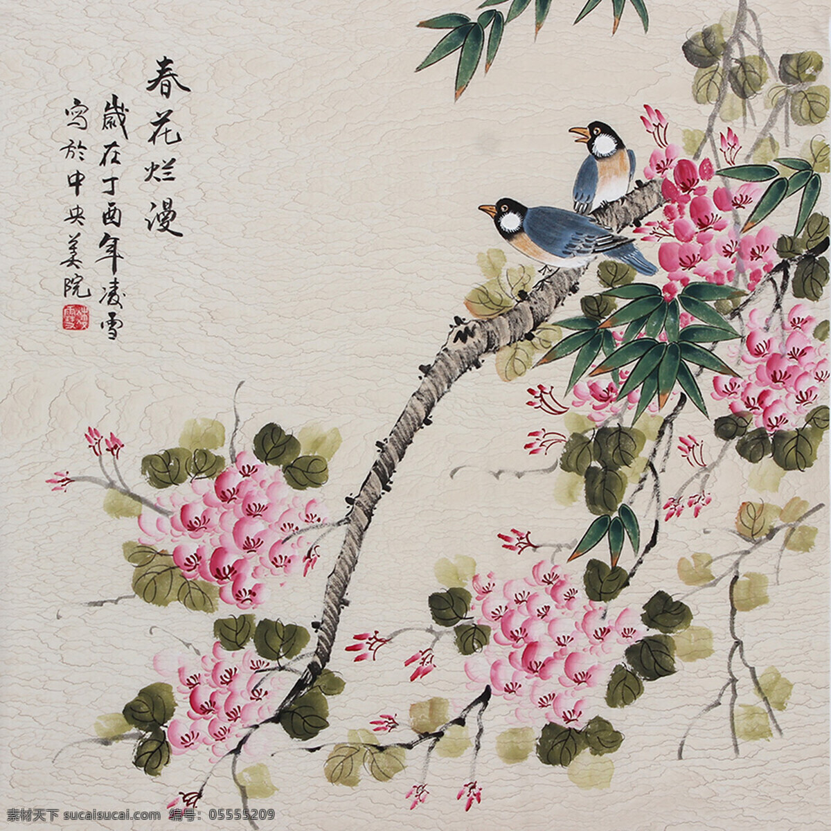 国画桃花鸟 工笔 国画 花卉 花鸟 水彩 文化艺术 绘画书法