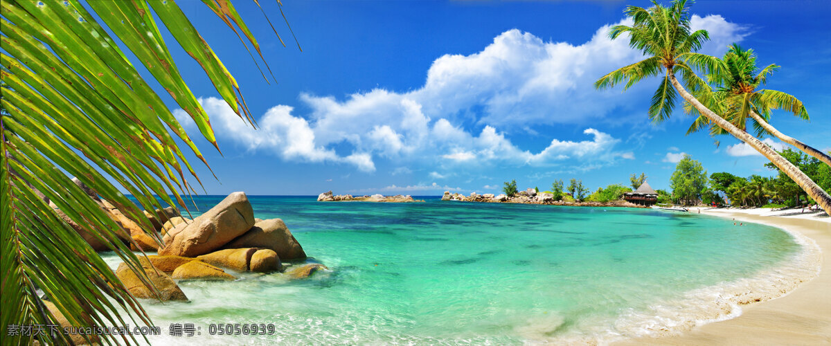 海边椰树 椰子树 树叶 高山 石头 蓝天 白云 蓝天白云 大海 沙滩 海水 热带植物 旅游景区 休闲旅游 旅游度假 自然风光 海边 自然风景 自然景观