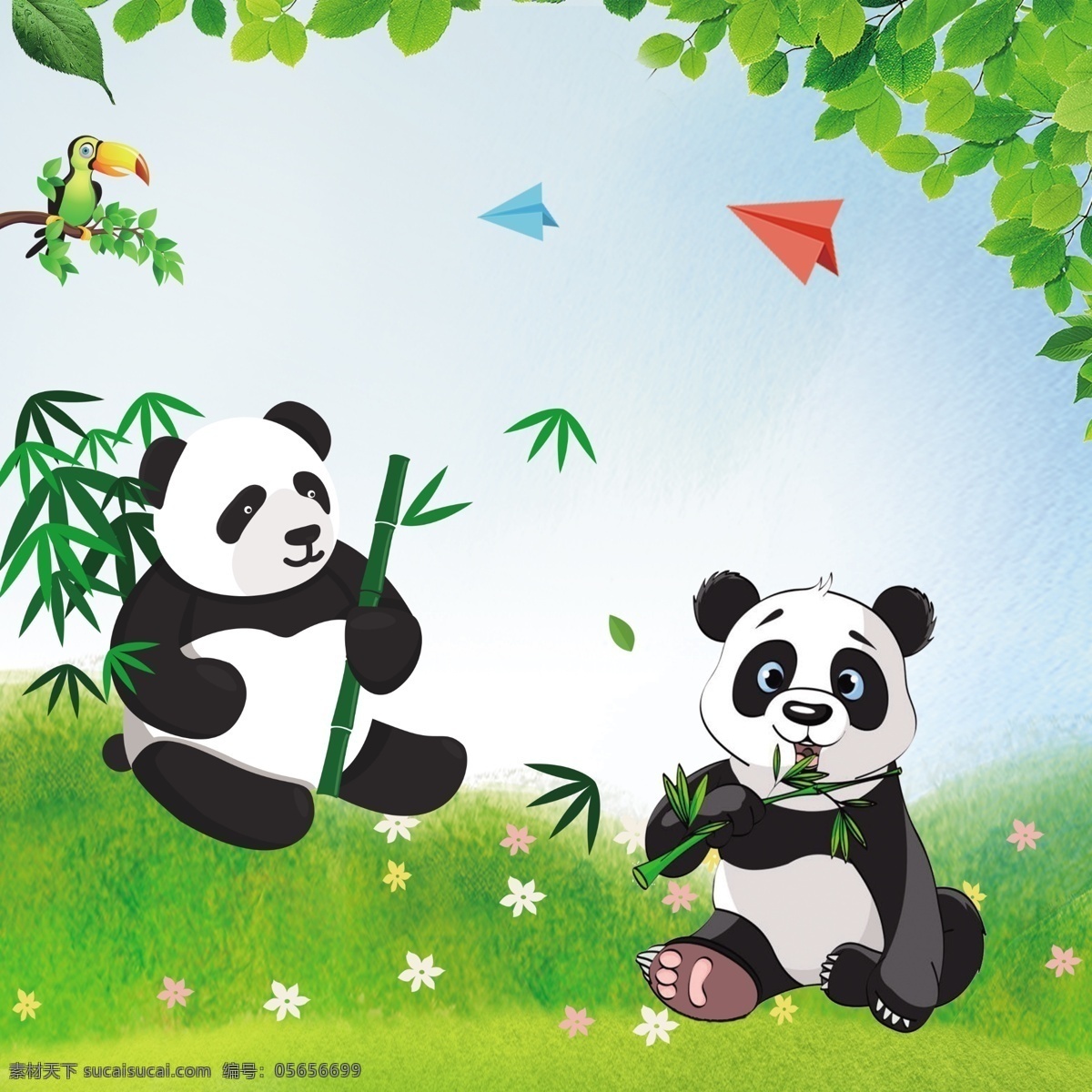 熊猫 动物园 展板 卡通 背景