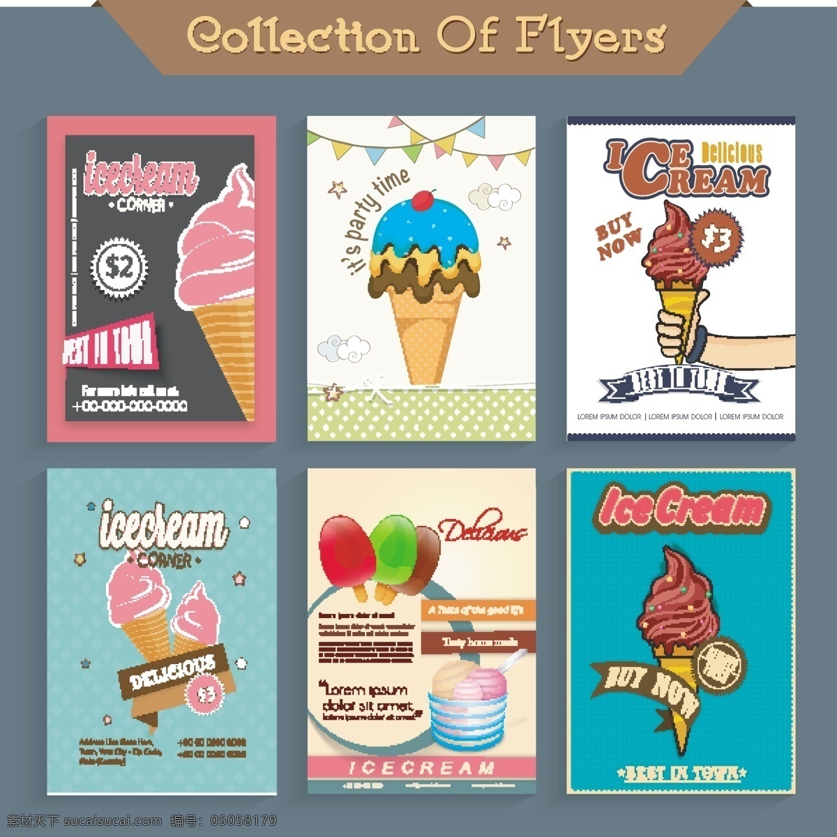 六 种 不同 冰淇淋 传单 模板 价格 卡 横幅 海报 食品 商业 卡片 封面 餐厅 面包店 市场 咖啡馆 促销 目录 传单模板 冰