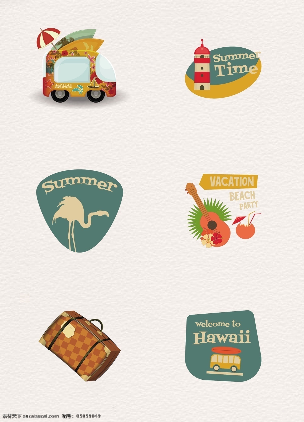 创意 夏日 度假 标签 矢量图 旅行 自驾游 夏威夷 旅行箱 矢量设计 夏天度假 夏日度假标签 夏季标签