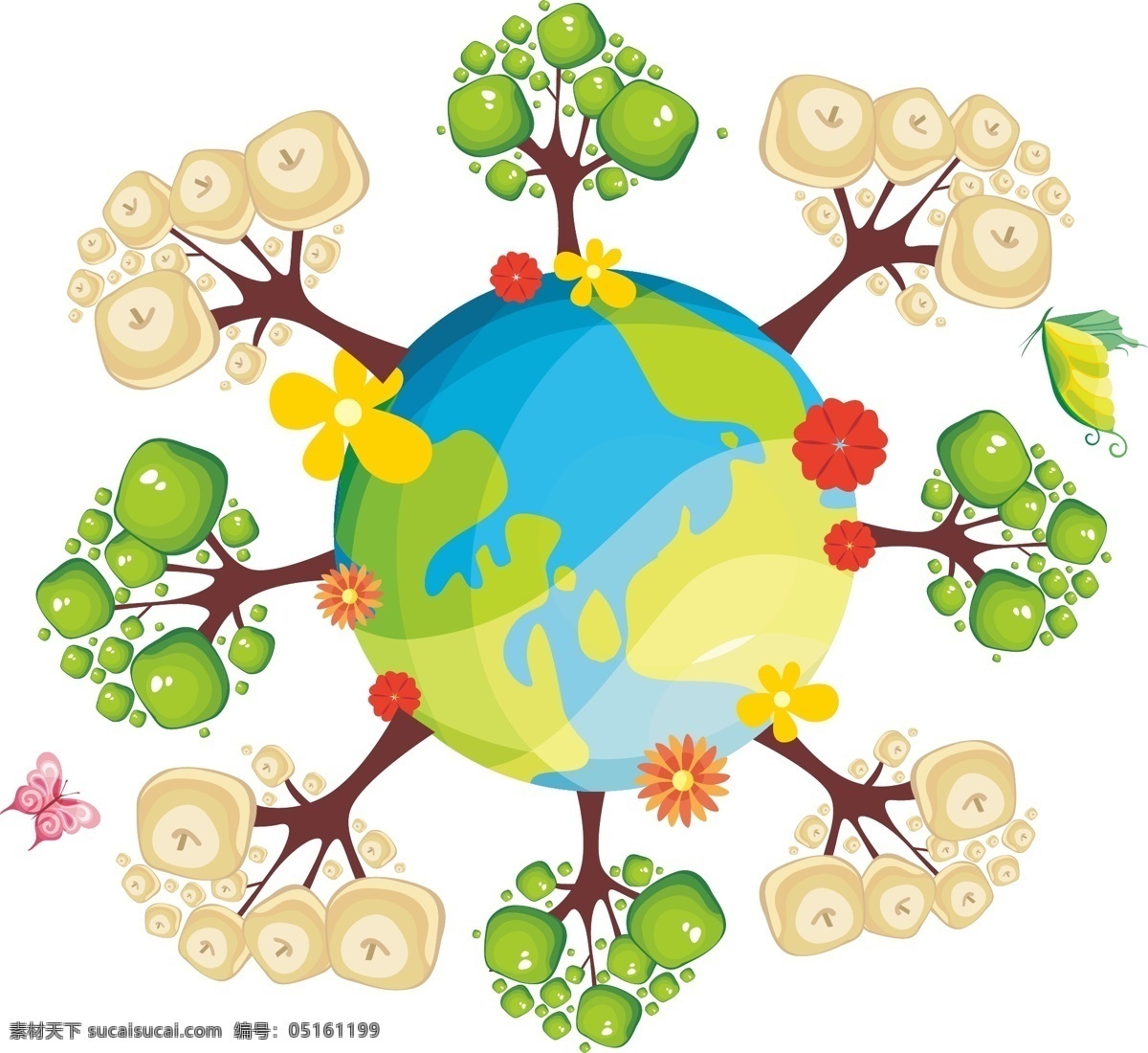 创意 大树 地球 环保 可爱 矢量图 其他矢量图
