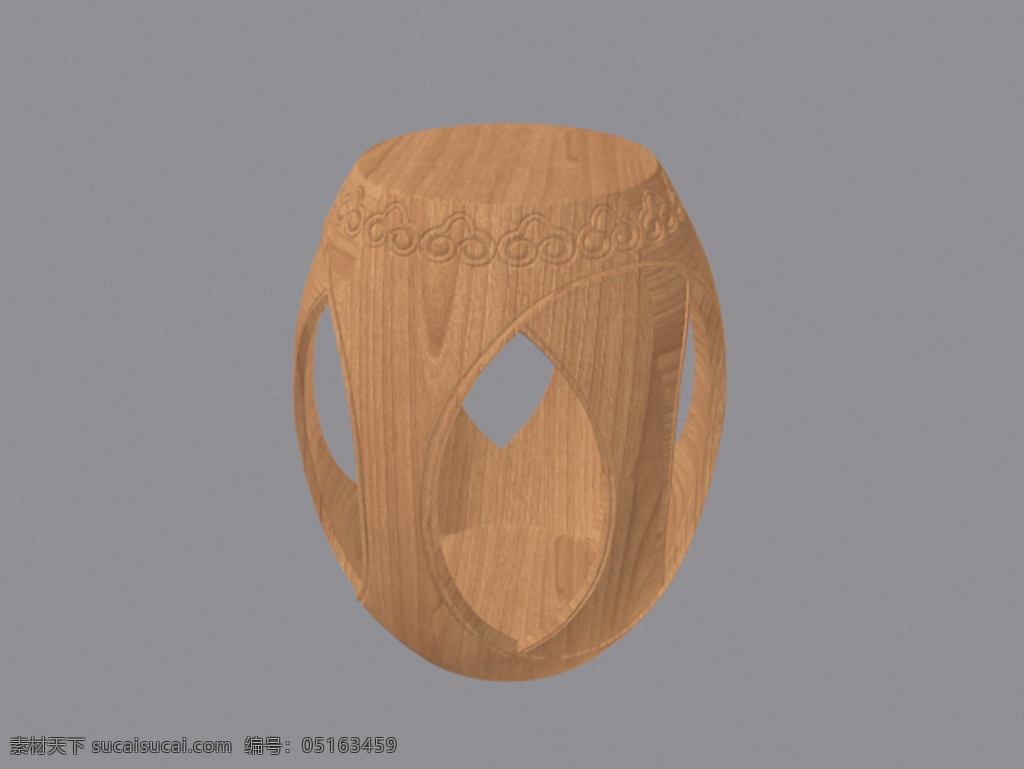 园林 小 圆木 凳子 3d 模型 圆形 镂空 花纹 木质