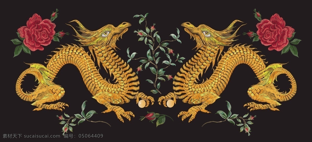 绣花龙 绣花 龙 花 印花 色织
