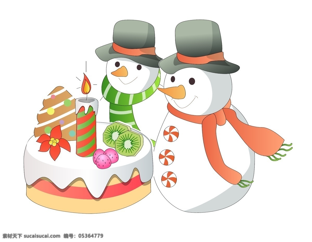 卡通 圣诞 雪人 元素 圣诞节 礼帽 围巾 手绘 圣诞蛋糕 ai元素 矢量元素