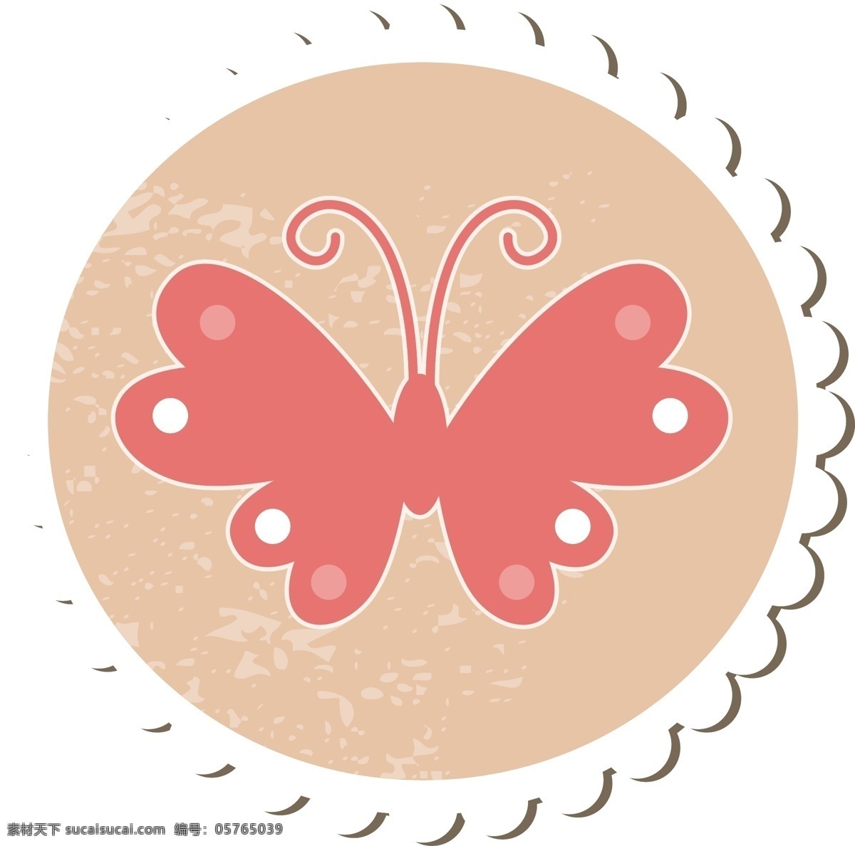 卡通 蝴蝶 圆形 标签 元素 圆形标签