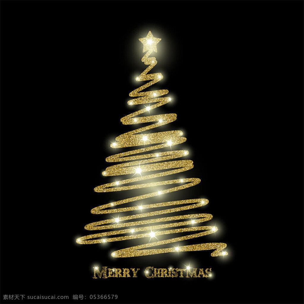 金色 发光 圣诞树 矢量 丝带发光树 线条
