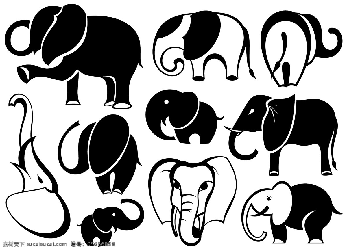 动物剪影 可爱 动物 剪影 矢量 大象 生物世界 野生动物
