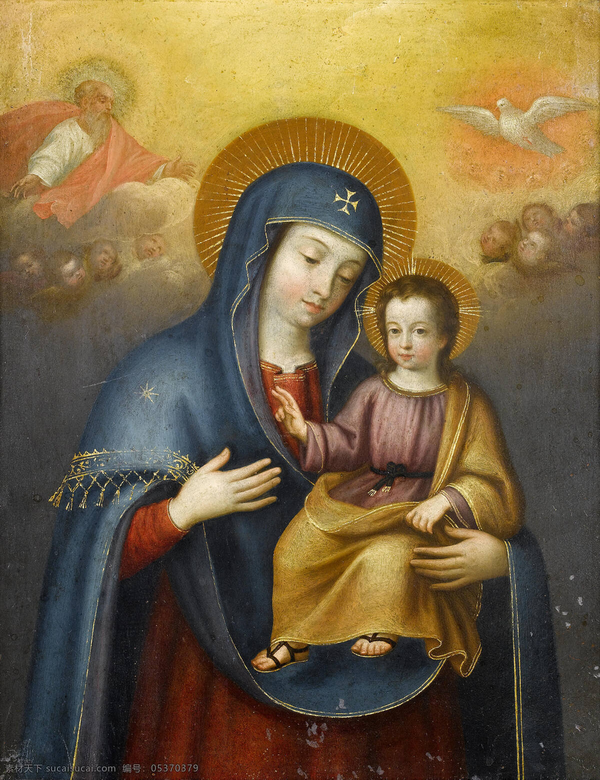 圣母与圣婴 圣母玛丽娅 圣婴耶稣 天使 神鸟 上帝 宗教油画 古典油画 油画 绘画书法 文化艺术