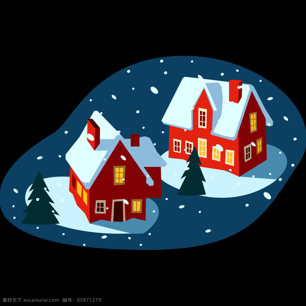 圣诞 晚上 下雪 场景 矢量 图 圣诞树 圣诞节 晚上下雪 下雪场景